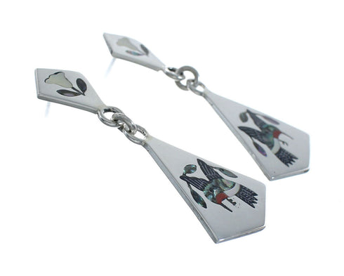 Multicolor Inlay Humming Bird Genuine Sterling Silver Zuni Earrings NN20343